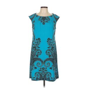 Paisley Shift Dress Womens 12 Blue Black Stretch Work Office Party Sleeveless